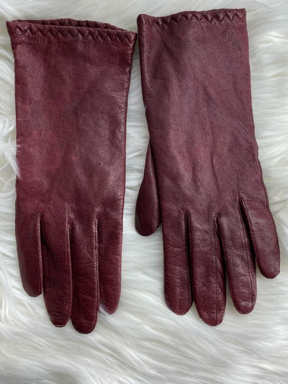 💯Leather Women's Dark Burgundy Gloves with Elastic Wrist